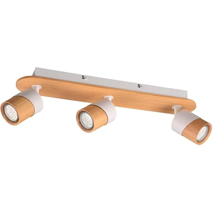 Trio Leuchten Deckenleuchte Aruni 801100331, Metall Weiß matt, Holz Natur, 3-flammig, dreh- und schwenkbar