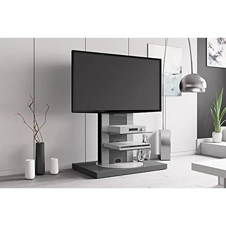 designimpex Fernsehtisch Roma H-777nw Grau Hochglanz 360° drehbar TV Möbel inkl. TV-Halterung