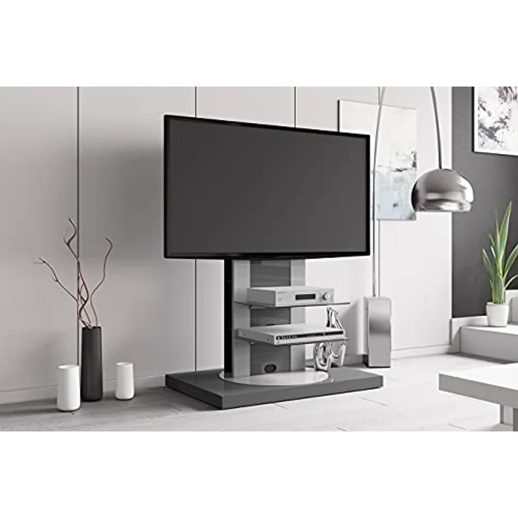 designimpex Fernsehtisch Roma H-777nw Grau Hochglanz 360° drehbar TV Möbel inkl. TV-Halterung – Bild 1