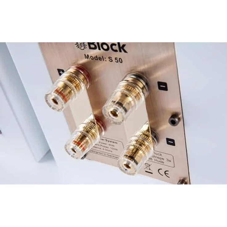 Block S-50 Regallautsprecher Paar, Kevlar 13,5 cm Tiefmitteltöner, 89 dB, 4 Ohm, 45Hz–20kHz, 40W Nennleistung, 100W Impuls, Hochglanz Weiß – Bild 3