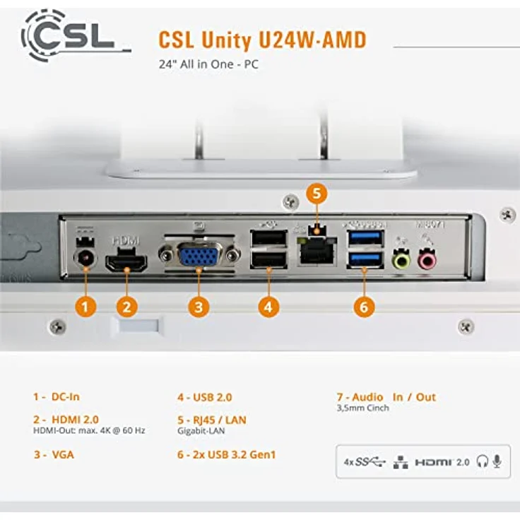 CSL-Computer All-in-One-PC Unity U24W-AMD, weiß, 60,5 cm (23,8 Zoll, Full HD) - Leistungsstarker AIO (AMD Ryzen 7 5700G CPU 8x3800 MHz, 1000 GB SSD, 16 GB DDR4-RAM, Windows 11 Pro) – Bild 4