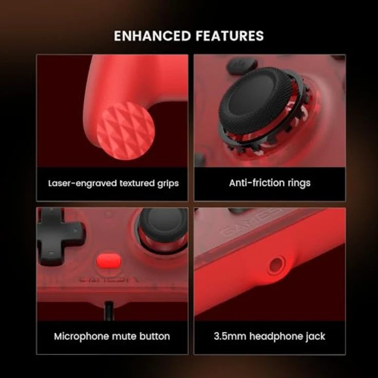 GameSir T7, Kabelcontroller Joystick in Rot, Gaming Controller – Bild 6