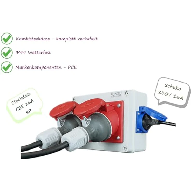 RoadEu Steckdosenverteiler - 2x CEE 16A & 2x Schuko 230V, IP44, Europäische Komponenten – Bild 2