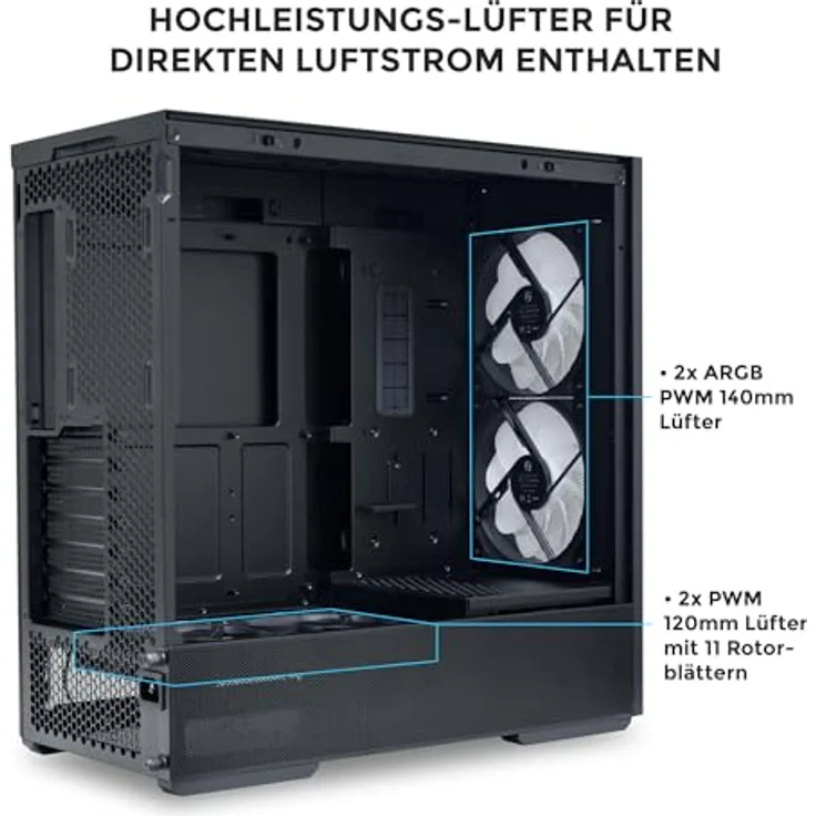 Lian Li LANCOOL 207 PC Gehäuse, Midi-Tower, ATX, Tempered Glass - schwarz, viel Platz für Hardware, hervorragender Airflow, integriertes Kabelmanagement – Bild 5