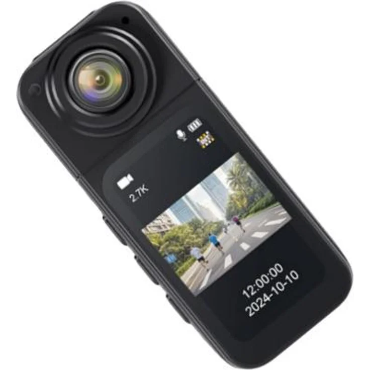 INF Mini-Action-Kamera, Rotierendes Objektiv, 2.7K/15FPS und 1080P/30FPS, Schwarz, mit 64GB Speicherkarte