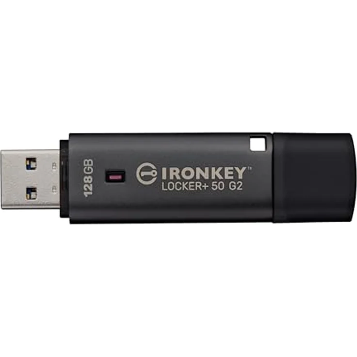 Kingston IronKey Locker Plus 50 G2, USB-Stick mit 128 GB, FIPS 197, AES-256, schwarz, USB 3.2 Gen 1, 145 MB/s Lesegeschwindigkeit, 115 MB/s Schreibgeschwindigkeit – Bild 1