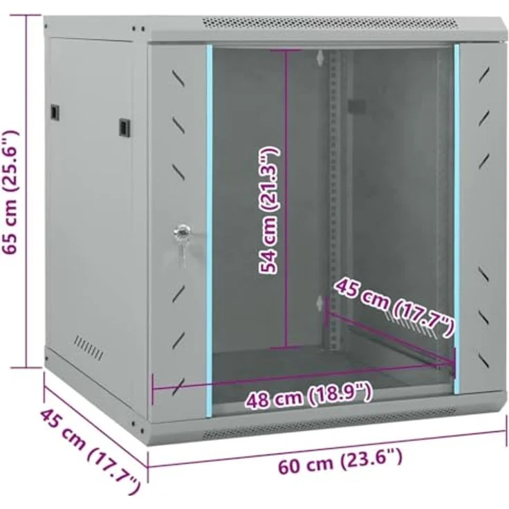 vidaXL Netzwerkschrank, grauer Stahl-Schrank mit Speicher, 60 x 45 x 65 cm – Bild 2