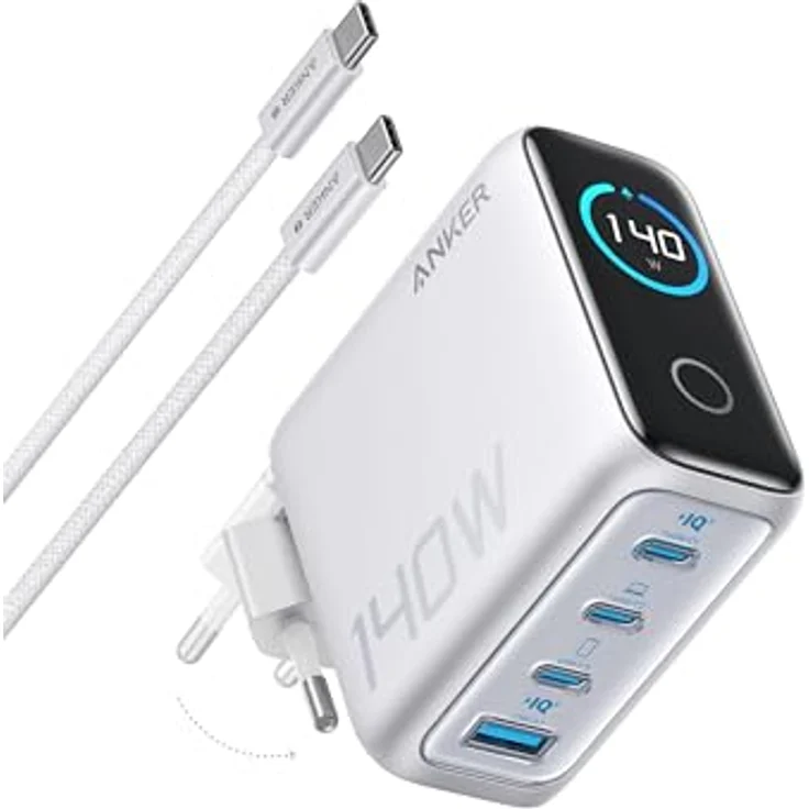 Anker Zolo USB C Ladegerät (140W, 4-Port, Display), Fortschrittliches GaN Netzteil, Kompatibel mit MacBook, iPhone 16/15/14, Samsung, Pixel - Schwarz – Bild 1