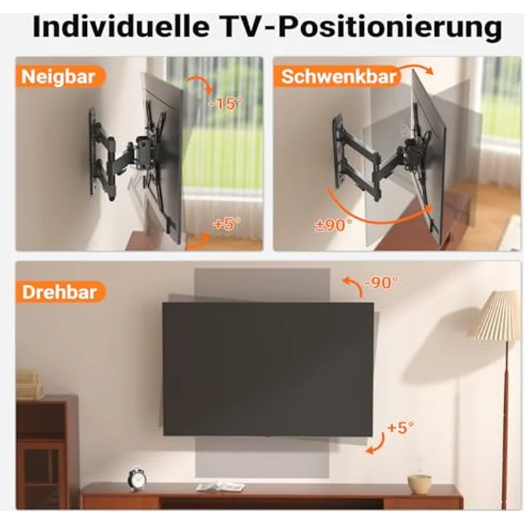 Wiltec TV Halterung für 13"–43" Fernseher, schwenkbar bis 20 kg, platzsparende Wandbefestigung mit einfacher Installation – Bild 6