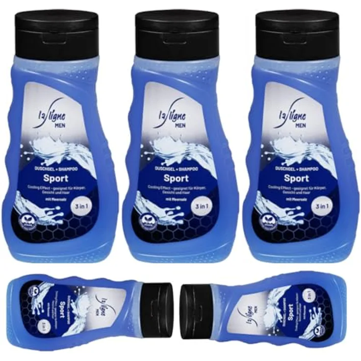 Pufai La Ligne Men 3in1 Duschgel & Shampoo Sport, mit Cooling Effect und Meersalz, vegan, 300 ml, 5 Stück