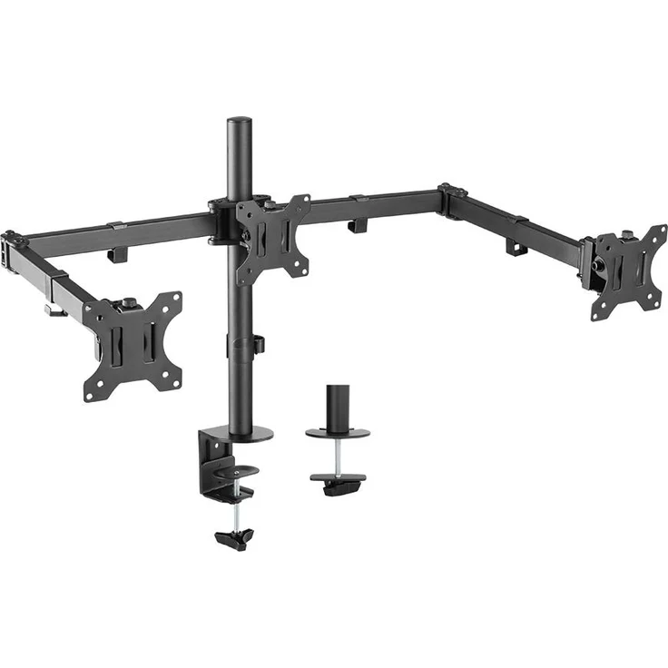 E+P Monitor-Tischhalterung für bis zu 3 Monitore, höhenverstellbar, VESA 75/100, Schwarz