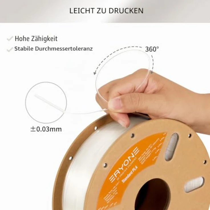 ERYONE PLA Filament 1.75 mm, Transparent, 1 kg Spule mit hoher Maßgenauigkeit +/- 0,03 mm – Bild 5
