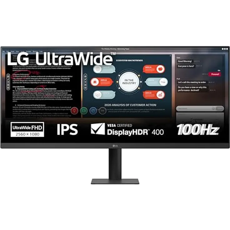 LG UltraWide™ 34U511A-B.AEU, 34 Zoll Ultrabreiter PC-Bildschirm mit UWFHD Auflösung (2560 x 1080), 100 Hz, IPS-Panel, DisplayHDR™ 400, höhenverstellbar und neigbar