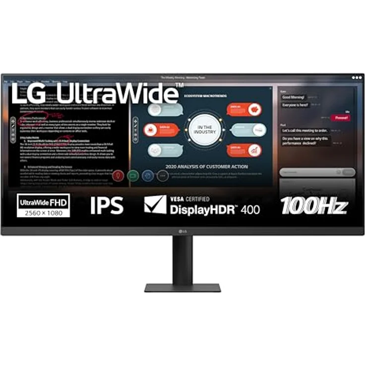 LG UltraWide™ 34U511A-B.AEU, 34 Zoll Ultrabreiter PC-Bildschirm mit UWFHD Auflösung (2560 x 1080), 100 Hz, IPS-Panel, DisplayHDR™ 400, höhenverstellbar und neigbar – Bild 1