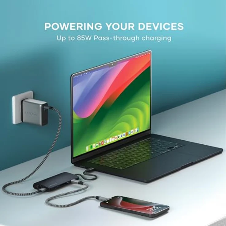 SATECHI USB C Hub Multiport Adapter V3, 8 in 1 USB-C Dongle mit 8K HDMI, 85W USB-C PD Charging, 4 USB-C Datenports, Ethernet, SD-Kartenleser für Mac, Windows – Mitternacht – Bild 3