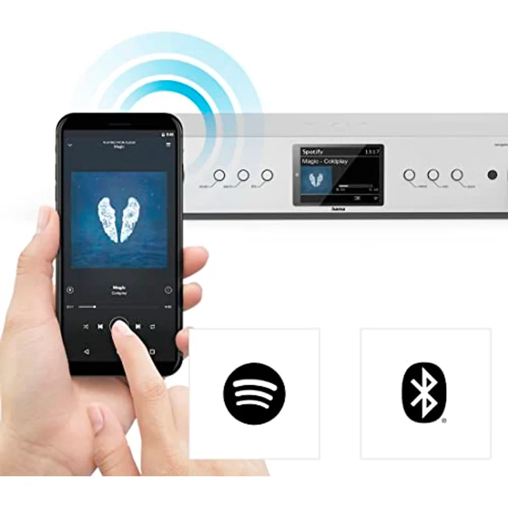 Hama DIT2105SBTX DAB Tuner HiFi Digitalradio Internet Radio FM Tuner Bluetooth Tuner HiFi Internetradio Digitalradio FM WLAN Stereo Receiver Spotify Amazon Music Fernbedienung USB AUX Wecker, silber – Bild 3