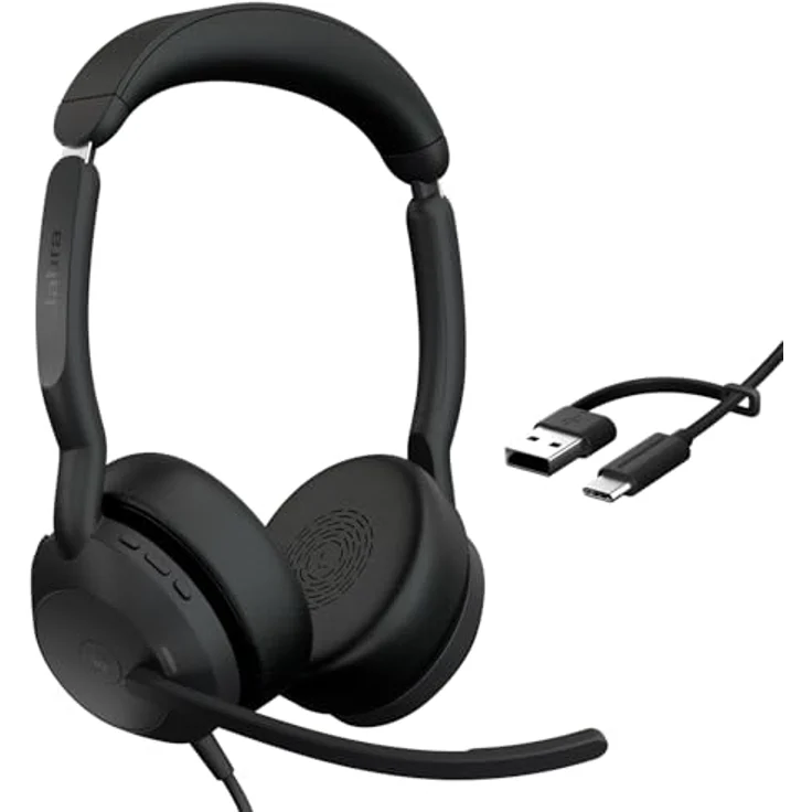 Jabra Evolve2 50, schnurgebundenes Stereo Headset mit USB-A/USB-C, aktive Geräuschunterdrückung und Busylight, zertifiziert für Microsoft Teams – Bild 1