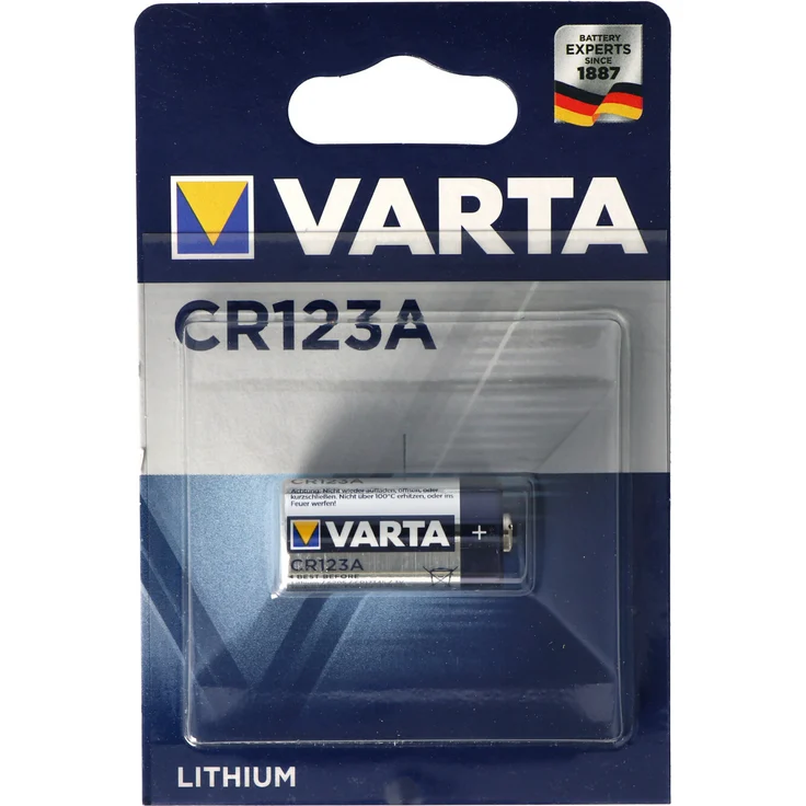 Varta CR123A Lithium-Batterie, 3V, 1480mAh, kompatibel mit ABUS FU2998 Danalock Motorschloss V3, 10 Jahre lagerfähig