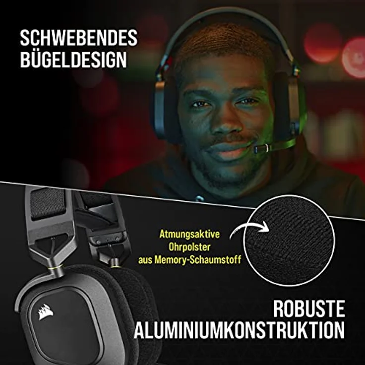 Corsair HS80 RGB WIRELESS Premium-Gaming-Headset Dolby Atmos PS4 PS5 PC Carbon – Bild 5