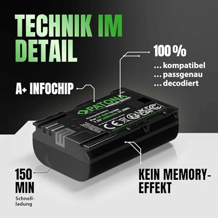 PATONA Premium Akku LP-E6N, 2400mAh Ersatzakku für Canon EOS R5 R6 5D Mark II III IV, 60D 70D 80D 90D, 100% kompatibel, hohe Leistung und Sicherheit – Bild 4