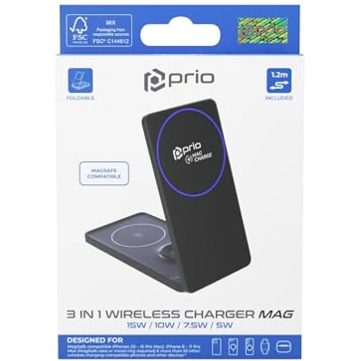 Prio 15W 3-in-1 kabelloses Schnellladegerät MAG – Kompatibel mit MagSafe und Smartphones, TWS Kopfhörern & Smart Watches aller Hersteller, elegante Ladelösung - Schwarz – Bild 3