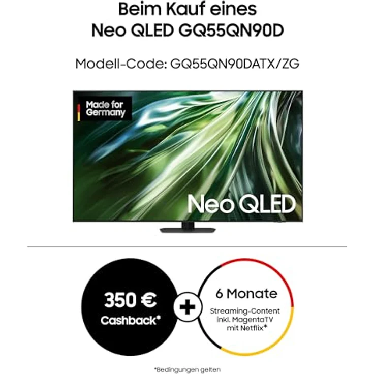 Samsung Neo QLED 4K QN90D Fernseher 55 Zoll, Samsung TV mit Neural Quantum 4K AI Gen2 Prozessor, Quantum-Matrix-Technologie, Motion Xcelerator, Smart TV, GQ55QN90DATXZG, Deutsches Modell [2024] – Bild 2