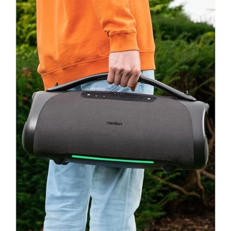 MEDION P61768 tragbarer Bluetooth Lautsprecher (Akku, Bass Boost, RGB Lichteffekte, IPX7 Wasserschutz & robust, integrierte Powerbank, 2X 25 W + 50 W RMS) Anthrazit – Bild 4