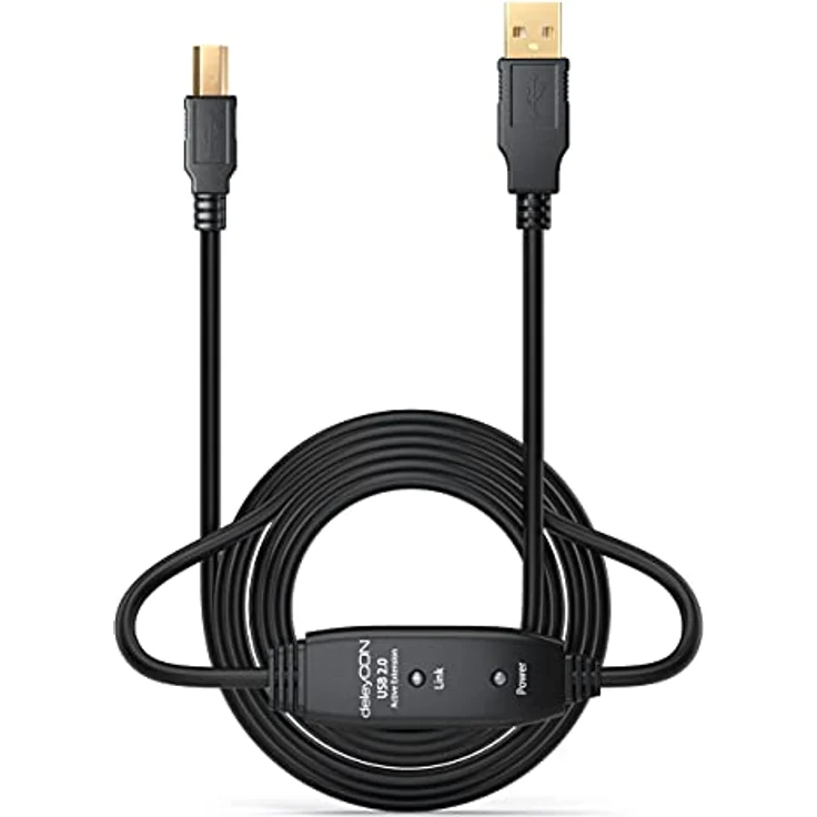 deleyCON 10m Aktives USB Druckerkabel Scannerkabel Datenkabel USB 2.0 A-Stecker zu B-Stecker - Schwarz, Übertragungsgeschwindigkeit bis zu 480 Mbps – Bild 3
