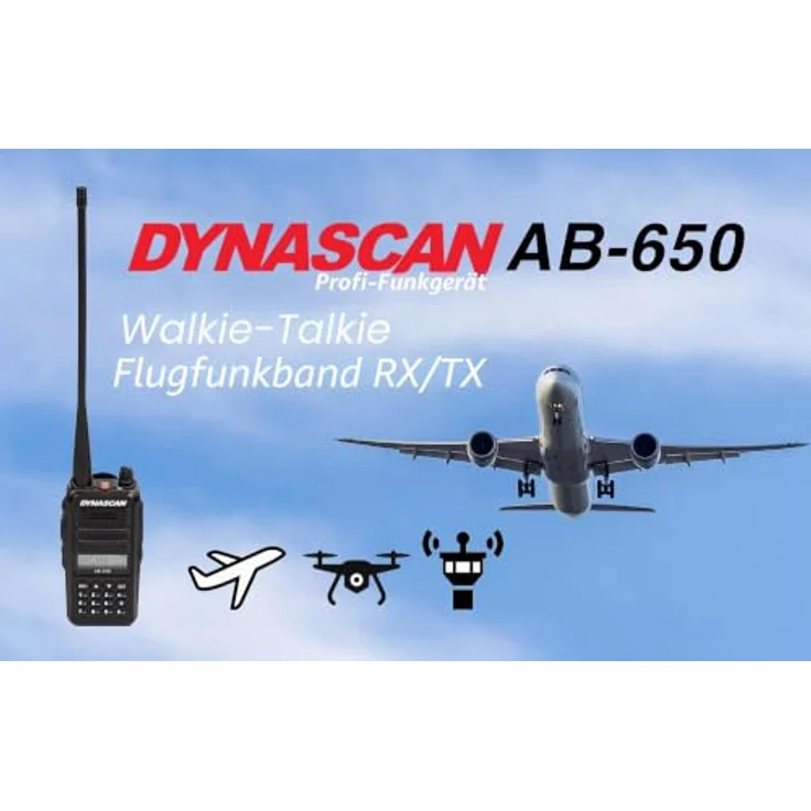 Dynascan AB-650 VHF AM Handfunkgerät, 5W mit 400 Speicherkanälen, USB-Ladefunktion und robustem Gehäuse für Luftfahrt und Drohnenpiloten – Bild 2