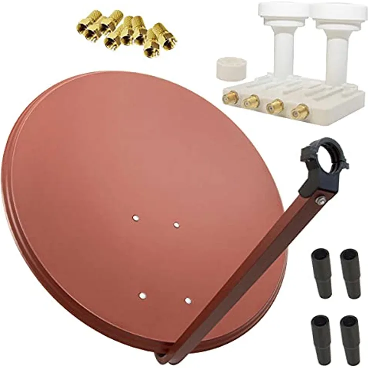 PremiumX SAT Anlage 80cm Ziegelrot, Quad Monoblock mit 38,7 dB Gewinn und 8x F-Stecker