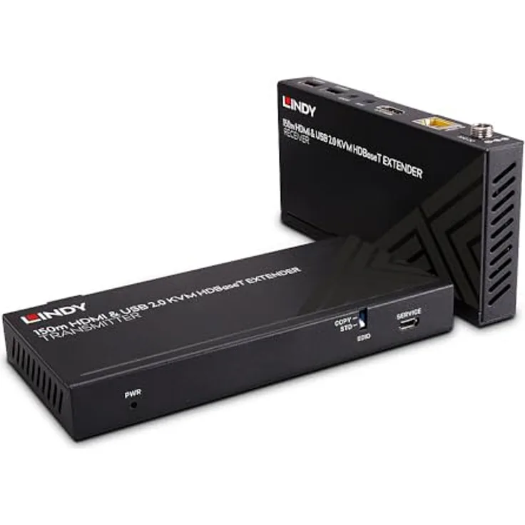 LINDY 150m Cat.6 HDBaseT KVM Extender, HDMI 4K60, USB 2.0 & IR, Schwarz