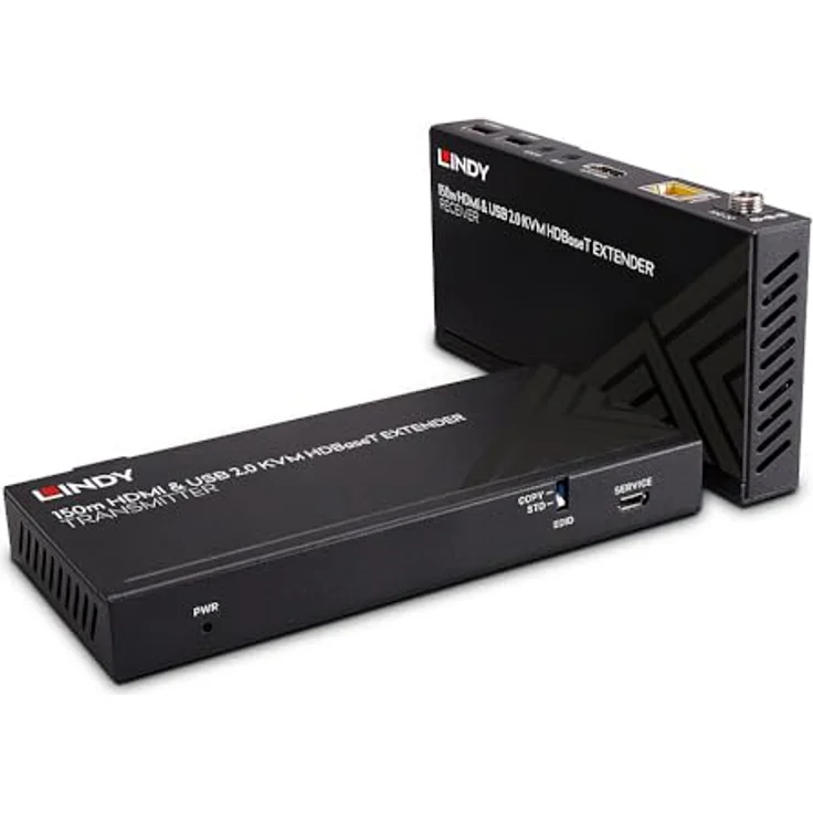 LINDY 150m Cat.6 HDBaseT KVM Extender, HDMI 4K60, USB 2.0 & IR, Schwarz – Bild 1