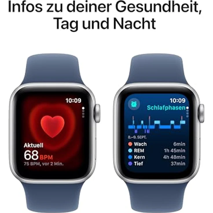 Apple Watch SE (2. Generation) GPS 40 mm Smartwatch mit Aluminiumgehäuse in Silber und Sportarmband in Denim (S/M) - Fitness und Schlaftracker, Unfallerkennung, Herzfrequenzmesser, Retina Display – Bild 5