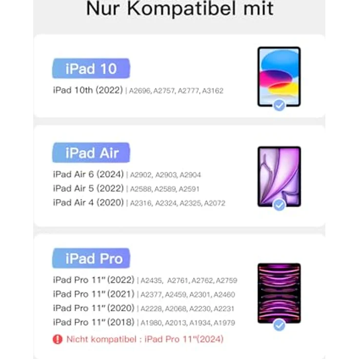 Inateck Tastatur Hülle kompatibel mit iPad Air 6 11 Zoll 2024, iPad 10 Gen. 2022, iPad Air 5/4 (2022/2020) 10,9 Zoll, iPad Pro 11 4/3/2/1, QWERTZ, Abnehmbar, mit Stifthalter, KB04002, Schwarz – Bild 2
