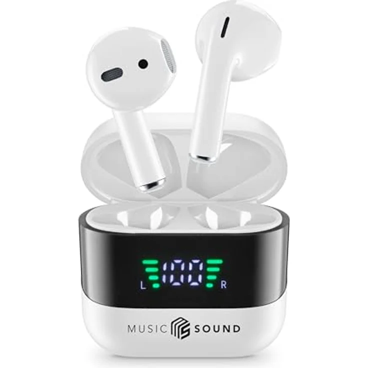 Music Sound Spark TWS Kopfhörer, Bluetooth, Wireless, LED-Display, 30 Stunden Wiedergabe, automatisches Pairing, Touch-Steuerung, Weiß – Bild 1