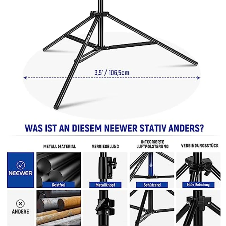 Neewer Lighting Tripod 400 cm, Aluminium-Stativ für professionelle Foto- und Videoaufnahmen – Bild 8