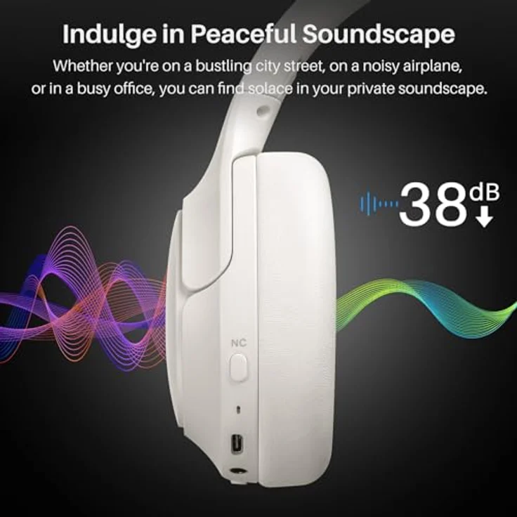 TOZO HT2 Kabelloser Bluetooth Kopfhörer Over-Ear mit Hybrid Active Noise Cancelling, 56 Stdn. Spielzeit, Hi-Res Audio, Kristallklare Anrufe, Tiefer Bass, APP Steuerung - Weiß – Bild 3