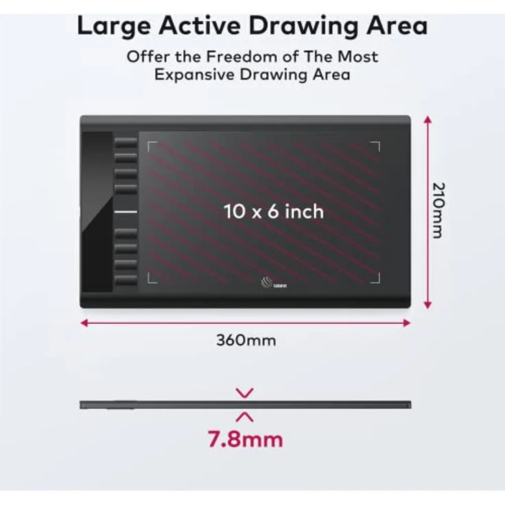 UGEE M708 Zeichentablett für PC, 10 x6 Zoll Grafiktablett ohne Display, 8192 Druckstufen, 266RPS OSU Stifttablett, Zeichenpad mit Stift (Win/Mac/Chrome OS/Linux) – Bild 2