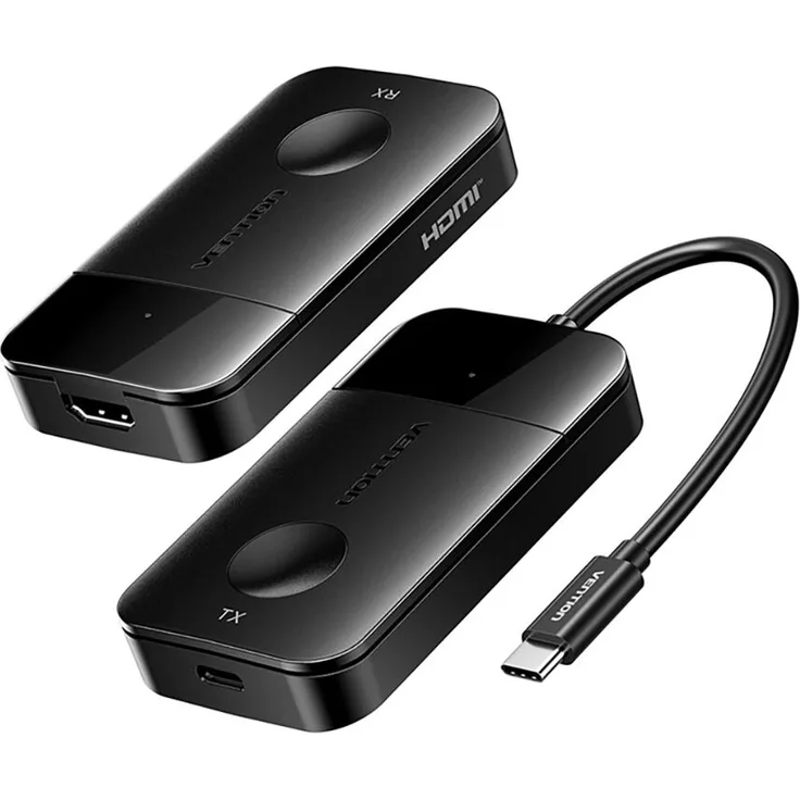 Vention USB-C zu HDMI Drahtloser Sender/Empfänger, 4K-Auflösung bei 30 Hz, 50 Meter Reichweite, USB-C Power Delivery, schwarz