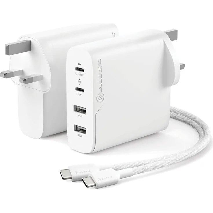 ALOGIC USB-Ladegerät 100W GaN, 4 Ports (3 USB-C, 1 USB-A) für Smartphone und Tablet, Schwarz