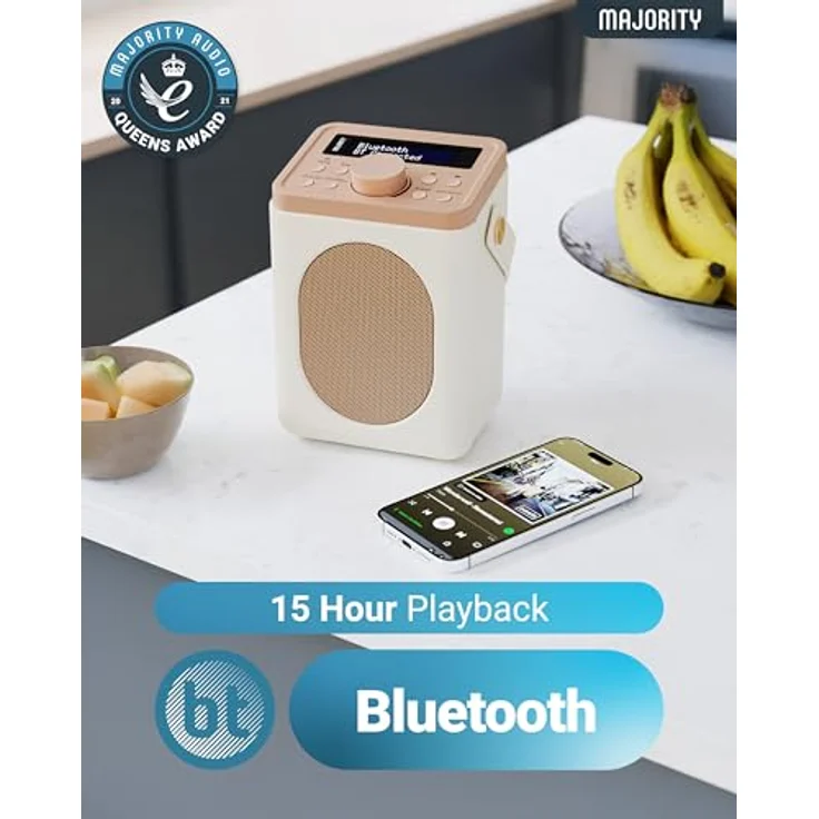 MAJORITY Little Shelford DAB Plus Radio, Küchenradio UKW mit Bluetooth, batteriebetrieben oder Steckdosenradio, Mini Digitalradio mit Doppelalarm, cremefarben – Bild 4