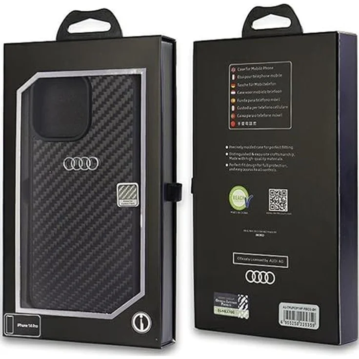 Audi Handyhülle Case iPhone 14 Pro Max, Carbon Optik schwarz-silber, 6,7 Zoll, mit Kantenschutz und hochwertiger Verarbeitung – Bild 3