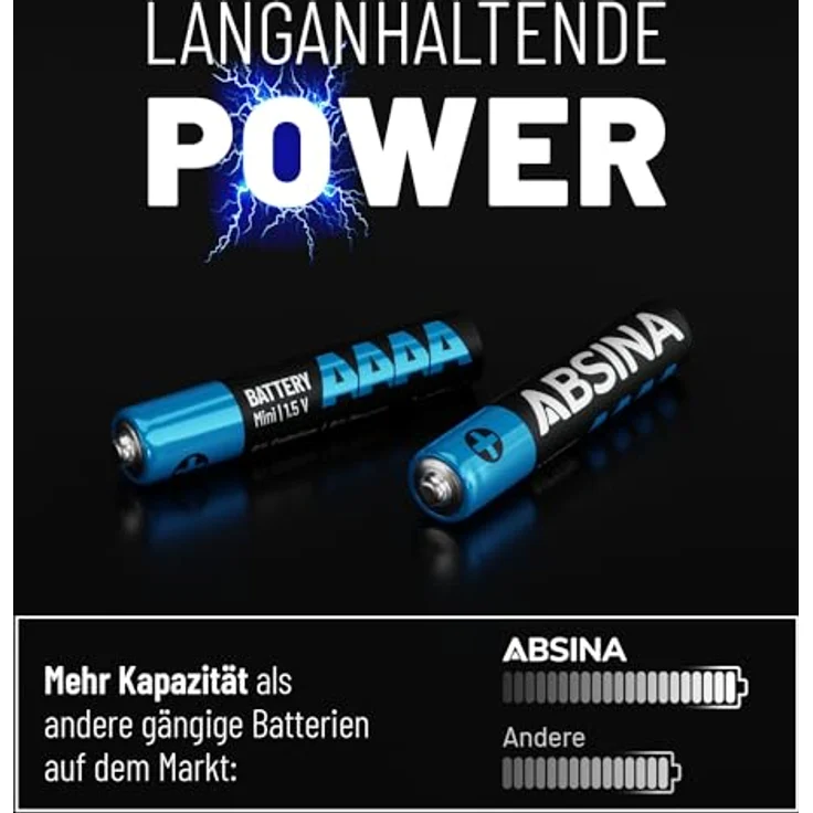 ABSINA ABSINA Batterie AAAA Alkaline 1.5V 4er Pack Batterie, (1 St) - Zuverlässige Leistung, maximale Kapazität, ideal für verschiedene Anwendungen – Bild 4