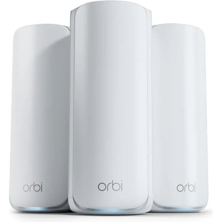 Netgear Orbi 770-Serie Tri-Band WiFi 7-Mesh-Netzwerksystem (RBE773) Router mit 2 Satelliten-Repeatern – Abdeckung von bis zu 540 m², 100 Geräten 2,5Gig-Internetanschluss BE11000 (bis zu 11 GBit/s) – Weiß