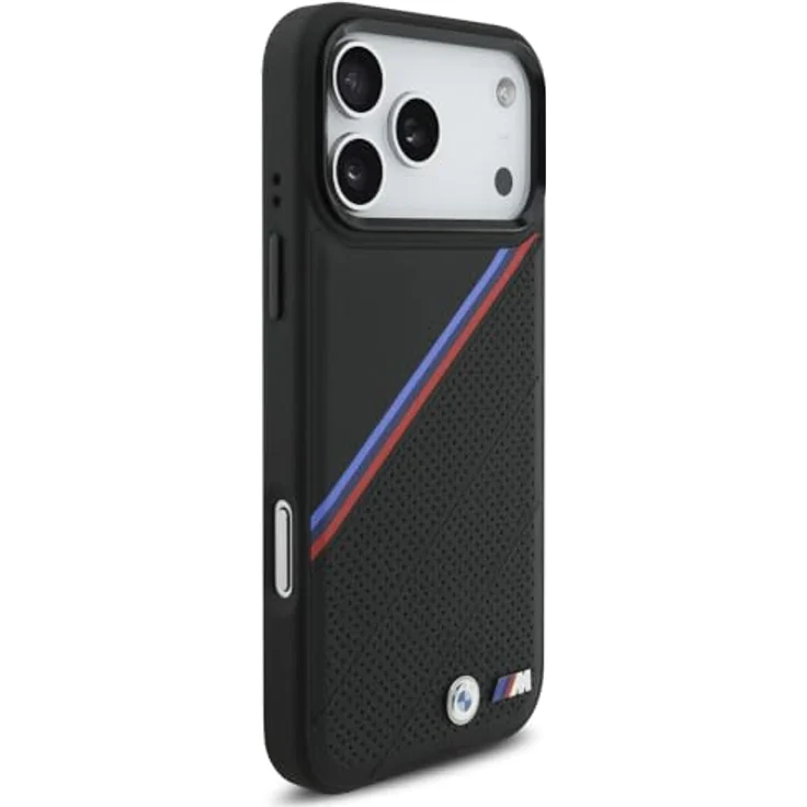 BMW Handyhülle Case iPhone 17 Pro Max, MagSafe Kunstleder schwarz mit Tricolor Metall Logo und Kantenschutz, 6,9 Zoll – Bild 4