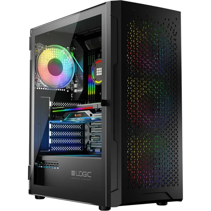 Logic ARAMIS ARGB MINIDI USB-3.0-Gehäuse, Midi-Tower in schwarz mit gehärtetem Glas und RGB-Beleuchtung