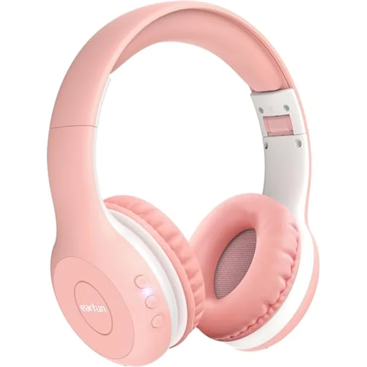 EarFun Bluetooth Kopfhörer Kinder, 85/94dB Lautstärkeregelung, HiFi Sound, HD-Mikrofon, 40 Std Akku, faltbar und verstellbar, kabellos, rosa