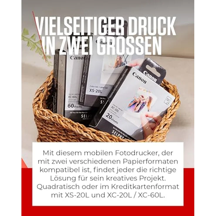 Canon SELPHY QX20 mobiler Fotodrucker - WLAN, Thermosublimationsdruck, 2 Größen Stickerpapier, USB-C Laden, Dunkelgrau – Bild 5