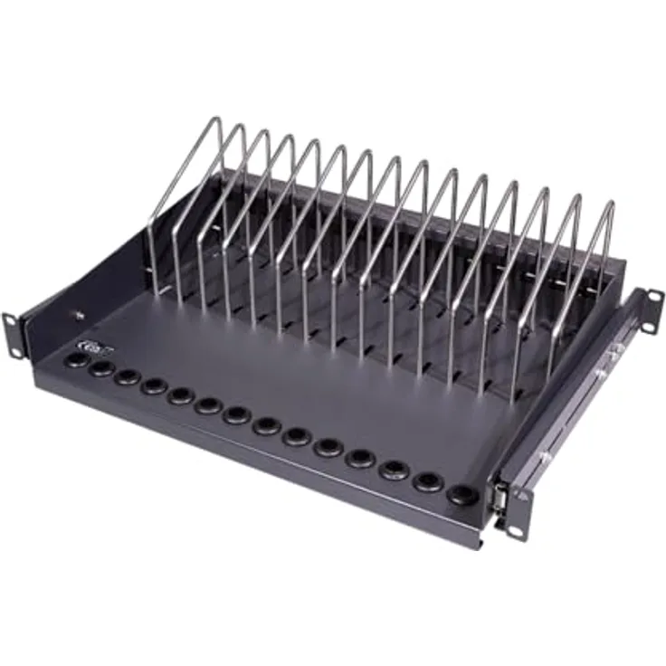 LogiLink Professional SF100B - ausziehbarer 19"-Fachboden für Notebooks, Tablets and Smartphones, max. 14 Geräte, Schwarz