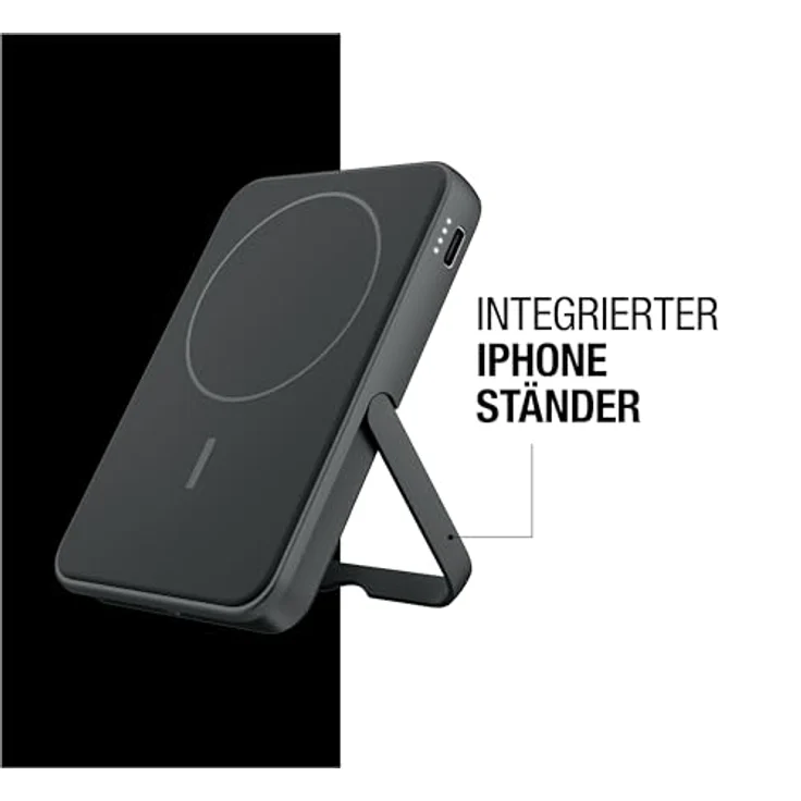 Fresh 'n Rebel Wireless Magnetic Powerbank 5000mAh, MagSafe-kompatibel, PD 20W Schnellladung, USB-C Port, tragbar, mit Ständer (Storm Grey) – Bild 4